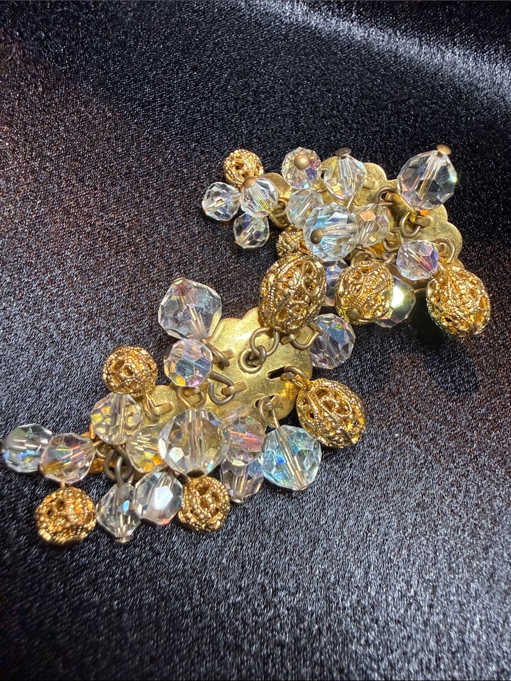Vintage Aurora Borealis Crystal Clip Earrings